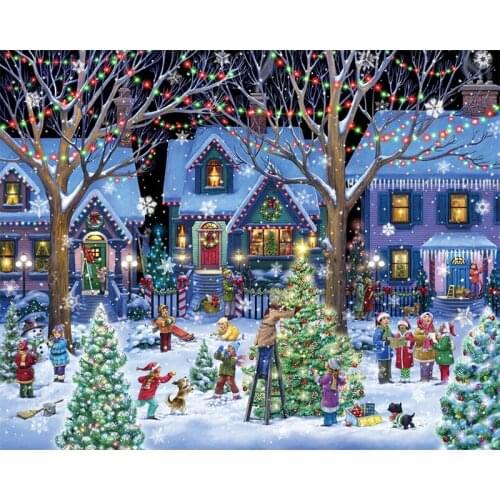 Full 5D DIY Diamond Painting Christmas Snow House Tree Picture Crystal Mosaic landscape Embroidery Cross Stitch decor Gift E1533