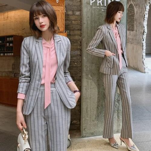Blazer set women suits Striped blazer suits Office lady work Suit plus size women jacket pant suits women suits set 2 pieces