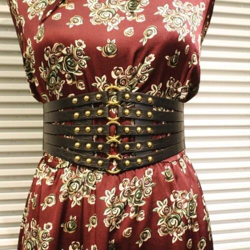 Cool Punk Rivet Wide Belt Strap Ladies Elastic Decorative Waistband Women Dress Accessory Vintage Faux Leather Buckle Cummerbund
