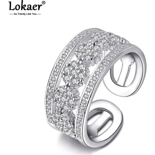 Lokaer Luxury Design Elegant Flower Anniversary Rings Pave Setting Cubic Zirconia Stone Wedding Rings Jewelry For Women LR17175