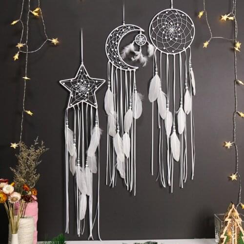 Moon Feather Dream Catcher Exquisite Handmade Moon Car Pendant Bedroom Dormitory Home Decoration dreamcatcher children room new