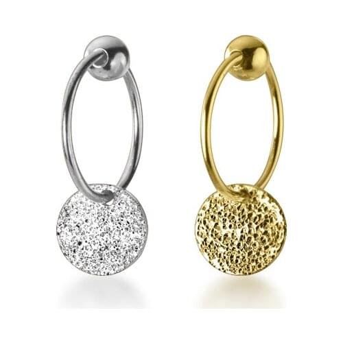 Small Cute Real. 925 Sterling Silver Fine jewelry white/gold ball &Diac Coin Brushed ear hoop huggie earrings C-E9400