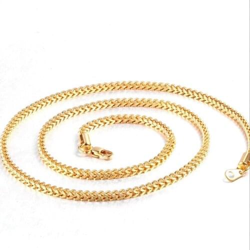 MxGxFam Square Weave Titanium steel Necklaces 55 cm For Men Gold / White Gold / 2 Gold Color Different Size Choice No Fade