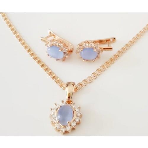 Fashion Korean Jewelry Set Rose 585 Gold Color Jewelry Romantic Women Heart Shape Earring Jewelry Sets Wedding Gift