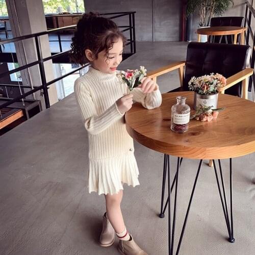 New Girls Dress 2020 Autumn Sweater Kids Cotton Clothing Pleated Children Preppy Toddler Leisure Baby Clothes,#5409