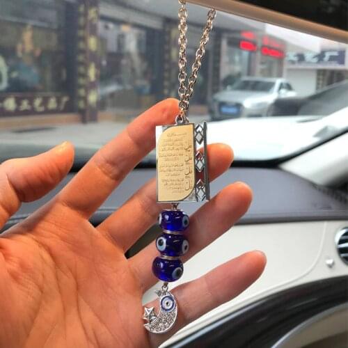 Turkey evil eye four Qul suras Crescent Moon Star Amulet Car Rear View Mirror Car Pendant Hanging