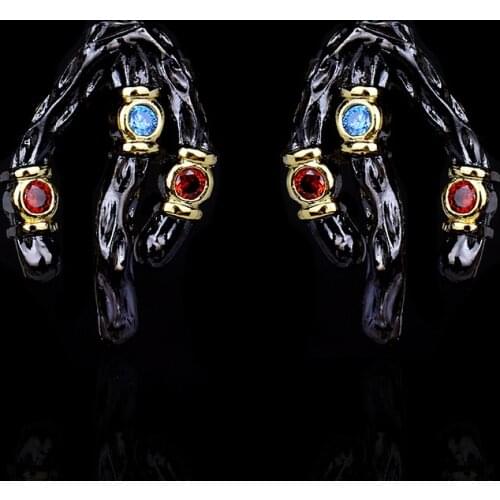 Unique Womens 925 Silver Stud Earrings Irregular Tree Vine Earrings Colorful Zircon Earrings Black Gold Jewelry