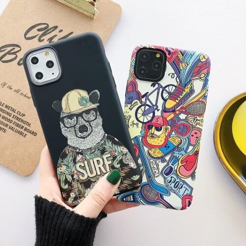 Silicone Shock Resistant Mobile Phone Case Fashion Graffiti Bicycle Bear Back Cover For iPhone 11 Pro X XR XS Max 7 8 6 6s Plus