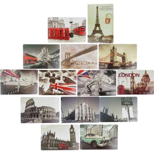 Plaques Signs Decoration Beer Bar Garage Cafe Wall Pictures Metal Plate London Telephone Box Paris Vintage Home Decor 20x30cm