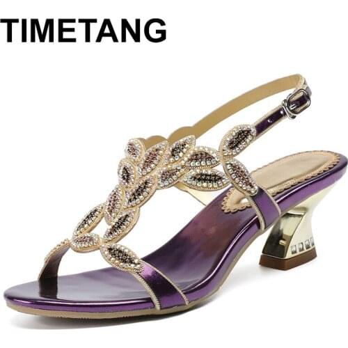 TIMETANG 2021New Summer Leather Gladiator Rhinestone Crystal Sandals High Heels Women Sandals Bridesmaid Wedding Shoes MoreE1074