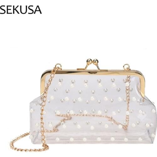 Bucket Women Evening Bags Beaded PVC Day Clutch Purse Clear Plastic Fashion Lady New Design Party Handbags