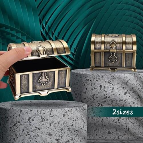 Vintage Treasure Chest Wooden Jewelry Trinket Storage Box Case Holder With Lock European Classical Treasure Box Organizer