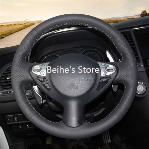 High quality Black Artificial Leather anti-slip customized car steering wheel cover For Infiniti FX FX35 FX