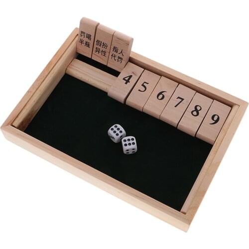 Shut The Box Board Game Set with 2 Dices Number Drinking Games Adult Party Club Family Game Indoor Leisure Entertainment