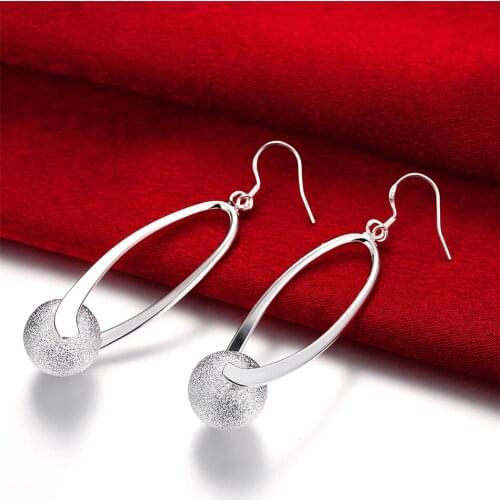 925 Sterling Silver Frosted Bead Round Ball Drop Earrings For Women Wedding Engagement Jewelry
