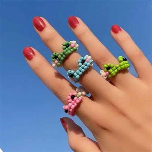 2021 New Trend Cute Frog Ring Blue Pink Green Beads Lovely Animal Aesthetic Rings For Women Friendship Vacation Accessories