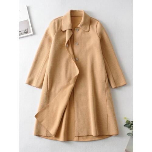 Winter Womens Fashion Double-sided Cloth Loose Lapel Mid-length Coat Jacket