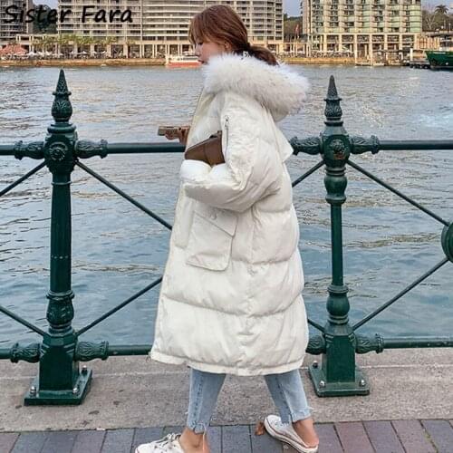 Sister Fara 2021 Winter Women Thicken Long Hooded Down Jacket Coat Warm Coat Female Big Fur Collar Cotton Down Parka For Women