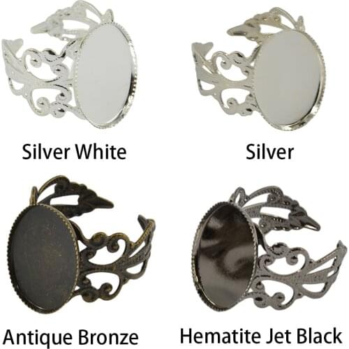 10 Piece Vintage Adjustable Brass Blank Bezel Filigree Flower Ring DIY Jewelry Making