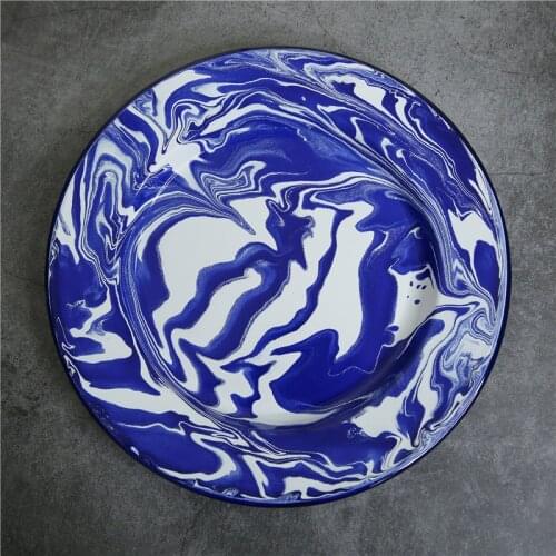 24 cm Artistic originality Blue marbled breakfast plate thick enamel dish flat plate