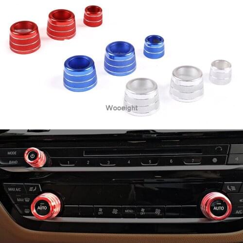 Wooeight 3Pcs Aluminum Alloy Red Blue Control Radio Volume Knob Ring Stickers Cover Trim Fit for BMW 5 6 Series GT X3 2018 2019