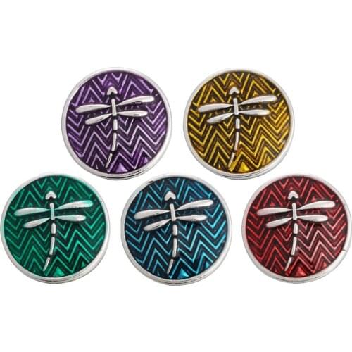 5pcs/lot New 18mm Snap Button Jewelry Coloful Dragonfly Snap Buttons Fit Snap Bracelet Bangle Interchangeable Jewelry