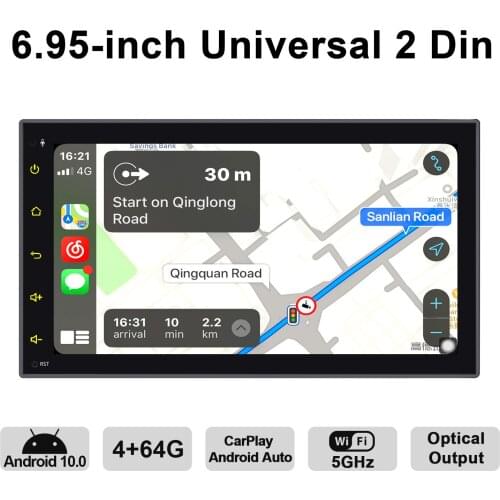 6.95"Universal 2 Din Head Unit Android 10 Car Stereo Radio Multimedia Player GPS Navigation Tape Recorder Carplay Steering Wheel