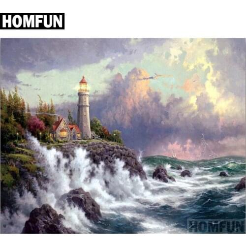 HOMFUN Full Square/Round Drill 5D DIY Diamond Painting "Ocean Lighthouse" Embroidery Cross Stitch 5D Home Decor Gift A06052