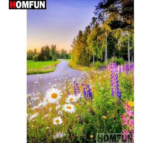 HOMFUN Full Square/Round Drill 5D DIY Diamond Painting "Road flower scenery"3D Diamond Embroidery Cross Stitch Home Decor A19873
