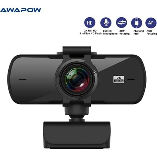 Awapow Webcam 2K Full HD 1080P Web Camera With Microphone USB Autofocus Web Cam For Live Broadcast Video Calling Conference Work