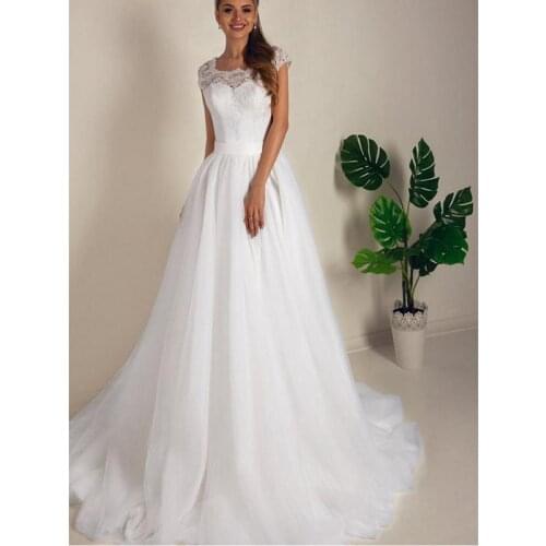 White Lace Tulle Sleeveless Floor-Length Princess A-Line Wedding Dresses Chapel Train Custom Made Layered Skirt Bridal Gowns