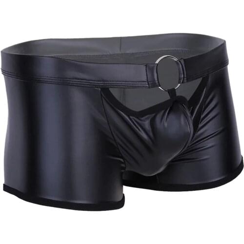Sexy Bottom Male Patent Leather Fetish Boxer Hot Pants Sexi Mens Sexy Soft Leather Short Pants for Sex Latex Sheath Underwear