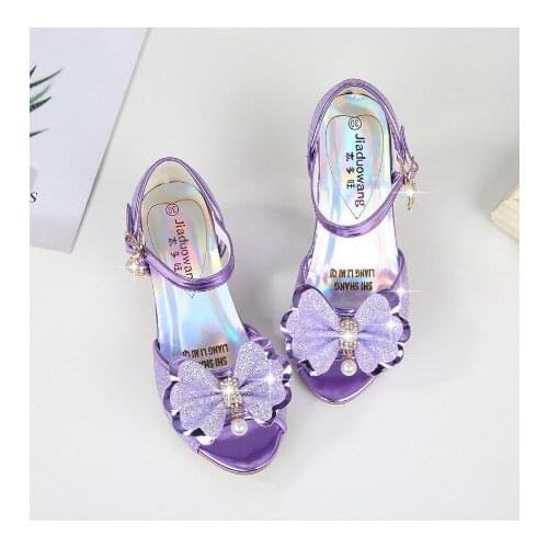 2020 Children girls sandals summer new Princess kids beautiful bling sandals for girls high heel bow and rhinestone shoes