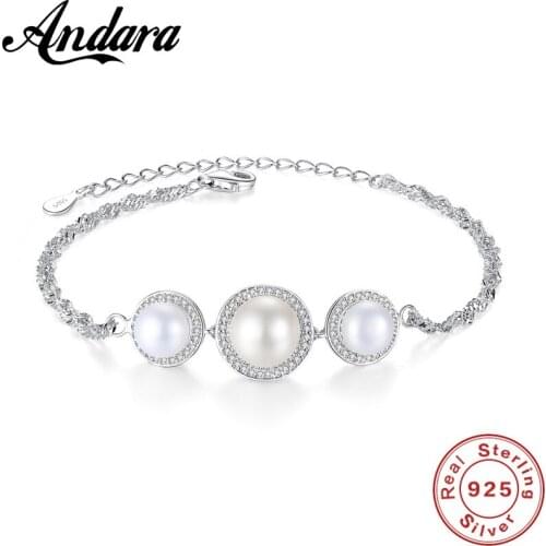 925 Sterling Silver Bracelets For Women Exquisite Round Pearl Bracelet & Bangle Fashion Romantic Jewelry Christmas Gifts