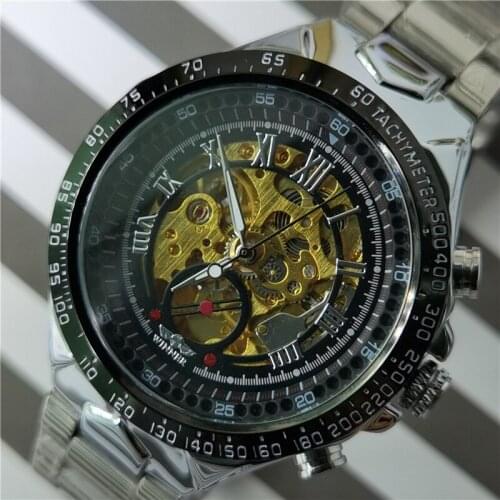 Winner 2020 Golden Movement Steel Mens Skeleton Man Wrist Watch Top Brand Luxury Fashion Automatic Mechanical Watches For Men