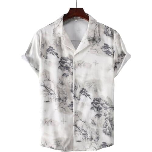 FARDRESS 2021 Summer New Digital Printed Suit Collar Short Sleeve Shirt