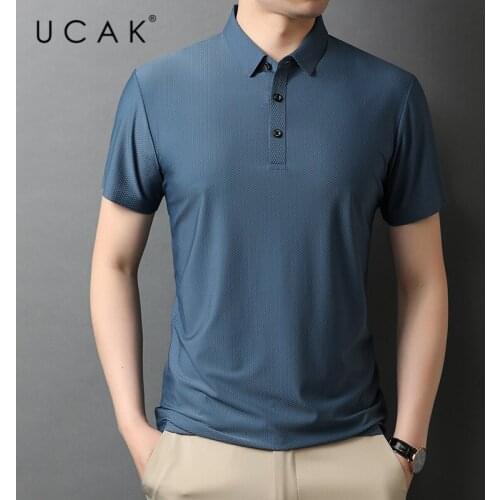 UCAK Brand Classic Solid Color Turn-down Collar Short Sleeve T-Shirts Summer New Streetwear Tops Casual T Shirt Homme U5545