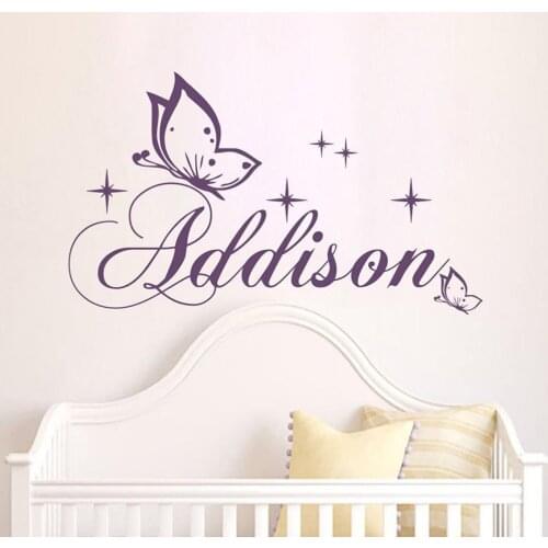 Personalized Name Wall Decal Nursery Decor Vinyl Art Butterfly Stars Baby Girl Name Wall Stickers Girls Room Nursery Decor B334