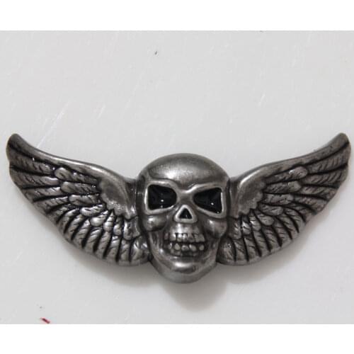 KB705) 10pc Skull Wings Cycle Concho 2"(5.1 cm) x 1"(2.5 cm) Antique-Silver