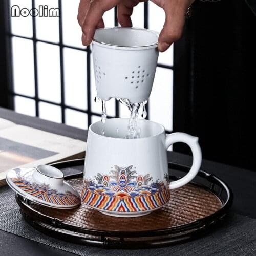 Ceramic Tea Water Separation Cup with Lid and Filter White Porcelain Simple Strainer Coffee Mug Office Teacups Drinkware 450ML