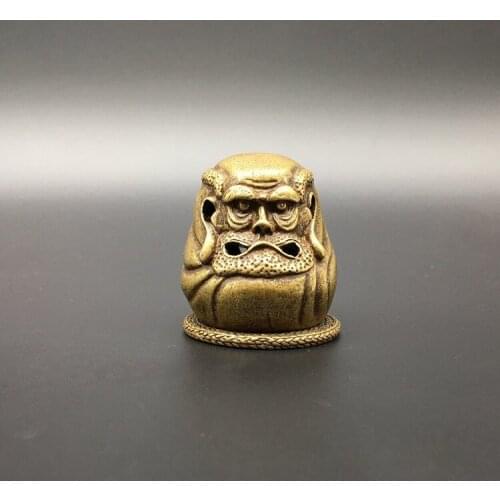 Collection Chinese Brass Carved Master Damo Head Statue Hollow Out Incense Burner Censer Exquisite Small Statues