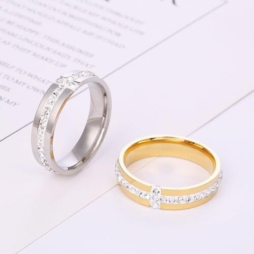 Fashion Jewelry Women Ring With CZ 6mm Cross Rings For Women Men Plus Big Size 10 11 12 Wedding Ring Gift Wholesale