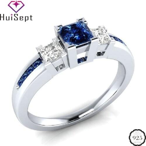 HuiSept 925 Silver Ring Jewelry Accessories for Women Wedding Engagement Fashion Sapphire Zircon Gemstones Finger Rings Ornament