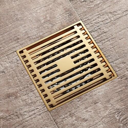 HIDEEP square mesh floor drain copper deodorant champagne gold floor drain bathroom bathroom large displacement floor drain