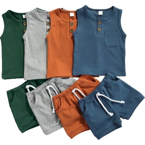 Citgeett Summer Solid Newborn Baby Girls Boys Outfits Round Neck Sleeveless Tops Pocket + Shorts Clothes Set