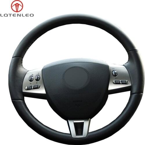 LQTENLEO Black Genuine Leather DIY Hand-stitched Car Steering Wheel Cover For Jaguar XF 2008-2015 XK XKR-S XKR 2006-2011