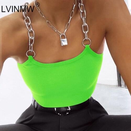 LVINWM Sexy Solid Chains Spaghetti Straps Crop Top 2019 Summer Women Off Shoulder backless Slim Camisole Top Famale Streetwear