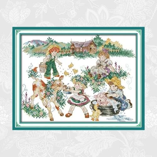 Joy Sunday Cross Stitch kits Country life Printed Canvas DMC 14CT 11CT Counted Cotton Fabric Home Decor Painting Wholesale