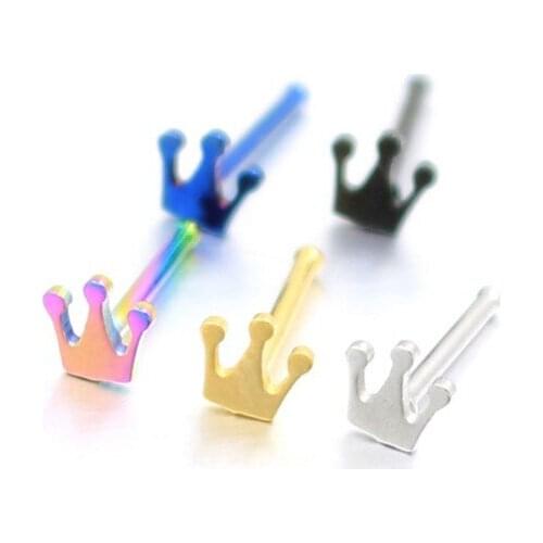 Body Piercing Crown Nose Nail Ornament Anti Allergy Medical Titanium Steel Nose Nail Nose Ring for Women Girl B32