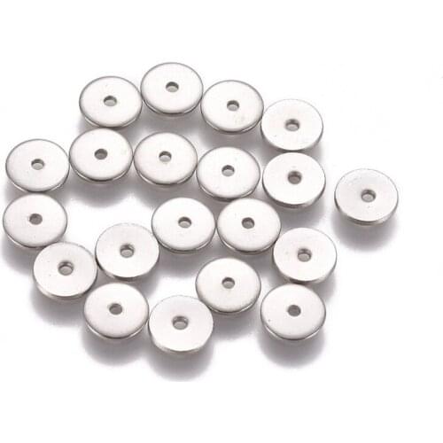20pcs 6 8 10mm Flat Round 304 Stainless Steel Spacer Beads for Jewelry Making DIY Bracelet Necklace Accessories Finding